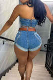 Blue Sexy Heart Shaped Strapless Two Pieces