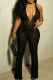 Black Sexy Solid Color Backless Halter Regular Jumpsuits(There Are Shorts)