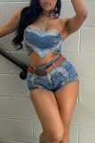 Blue Sexy Heart Shaped Strapless Two Pieces