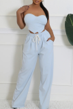 Light Blue Casual Heart Shaped Pocket Strapless Sleeveless Two Pieces