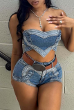 Blue Sexy Heart Shaped Strapless Two Pieces