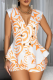 Tangerine Red Casual Print V Neck Sleeveless Two Pieces