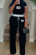 Black Casual Letters Draw String O Neck Short Sleeve Two Pieces
