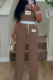 Khaki Casual Letters Draw String O Neck Short Sleeve Two Pieces