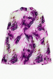 Purple Casual Print Buckle Turndown Collar Tops