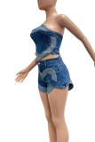 Blue Sexy Heart Shaped Strapless Two Pieces