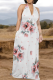 White Casual Print Pocket Backless Halter Long Dresses