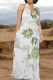 White Green Casual Stripe Pocket Backless Halter Long Dresses