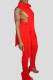 Red Casual Solid Color Slit Turtleneck Sleeveless Two Pieces