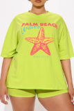 Green Yellow Casual Print O Neck Half Sleeve Two Pieces