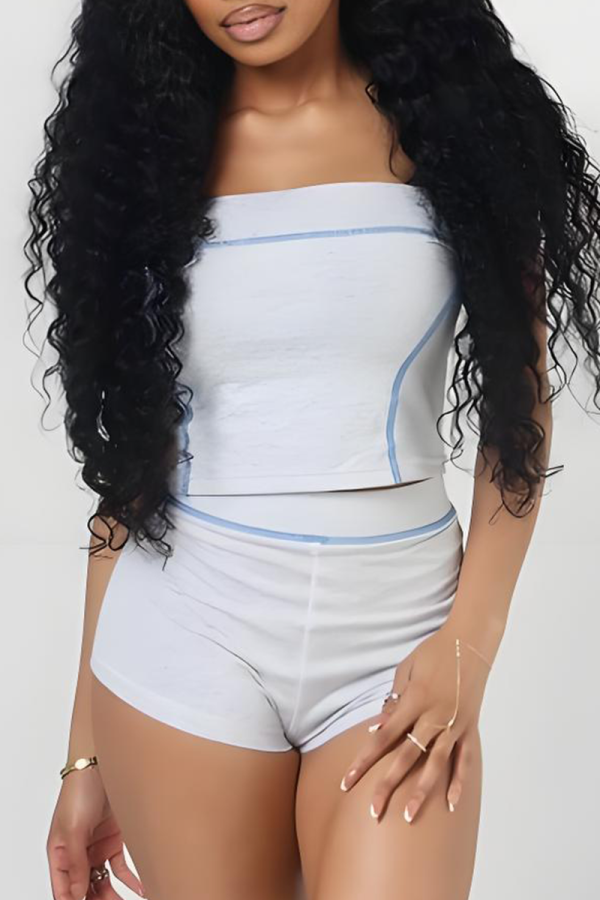White Sexy Solid Color Strapless Sleeveless Two Pieces