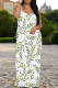 White Casual Print Spaghetti Strap Long Dresses