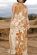 Tangerine Red Casual Print Pocket Backless Halter Long Dresses