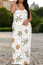 White L Casual Print Spaghetti Strap Long Dresses