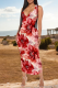 Red Casual Print V Neck Long Dresses
