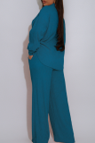 Green Yellow Casual Solid Color Buckle Turndown Collar Long Sleeve Two Pieces