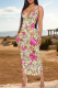 Beige Sexy Print V Neck Long Dresses