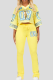 Yellow Casual Letters Contrast V Neck Long Sleeve Two Pieces