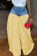 Yellow Casual Plaid Patchwork Loose Mid Waist Wide Leg Patchwork Bottoms