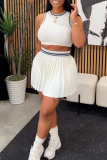 Pink Casual Pleated O Neck Sleeveless Two Pieces