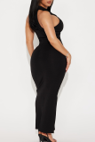 Pink Elegant Solid Color Buckle Slit Turn-back Collar Sleeveless Two Pieces