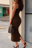 Pink Elegant Solid Color Buckle Slit Turn-back Collar Sleeveless Two Pieces