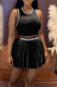 Black Casual Pleated O Neck Sleeveless Two Pieces