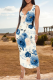 Cream White Sexy Print V Neck Long Dresses