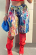 Colour Casual Print Straight Mid Waist Conventional Full Print Bottoms