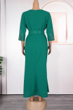 Black Elegant Solid Color Hot Drill Zipper V Neck Long Plus Size Dresses
