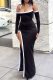 Black Sexy High Slit Contrast Halter Long Dresses