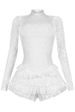 White Sexy Solid Color Backless O Neck Skinny Rompers