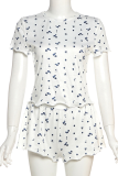 Pink Casual Print Patchwork O Neck Short Sleeve Two Pieces