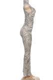 Apricot Sexy Print Turtleneck Sleeveless Two Pieces