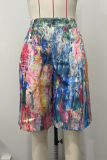 Colour Casual Print Straight Mid Waist Conventional Full Print Bottoms