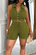 Army Green Sexy Solid Color Buckle Turndown Collar Sleeveless Two Pieces