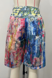 Colour Casual Print Straight Mid Waist Conventional Full Print Bottoms