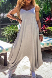 Light Gray Casual Solid Color Spaghetti Strap Loose Jumpsuits