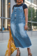 Blue Casual Solid Color Pocket Spaghetti Strap Sleeveless Loose Denim Dresses