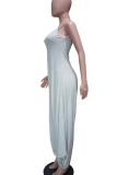 Light Gray Casual Solid Color Spaghetti Strap Loose Jumpsuits