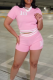 Pink Casual Letters Contrast Turndown Collar Short Sleeve Two Pieces