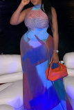 Blue Sexy Print Backless Turtleneck Printed Dresses