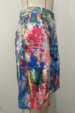 Colour Casual Print Straight Mid Waist Conventional Full Print Bottoms