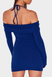 Blue Sexy Solid Color Halter Wrapped Skirt Dresses
