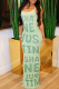 Green Sexy Casual Letters Spaghetti Strap Long Dresses