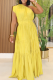 Yellow Casual Solid Color Patchwork Oblique Collar Long Dresses