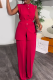 Red Casual Solid Color Buckle With Belt O Neck Sleeveless Two Pieces