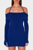 Blue Sexy Solid Color Halter Wrapped Skirt Dresses