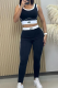Black Sportswear Letters Contrast U Neck Sleeveless Two Pieces