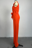 Green Casual Solid Color Pocket Strap Design Turndown Collar Loose Jumpsuits
